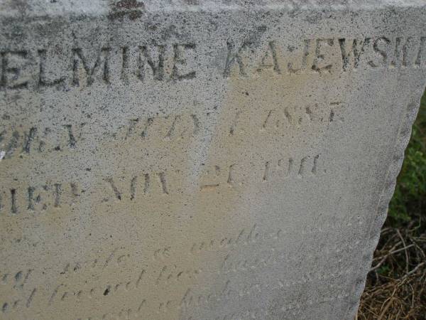 Wilhelmine KAJEWSKI,  | born 1 May 1887,  | died 21 Nov 1911;  | Silverleigh Lutheran cemetery, Rosalie Shire  | 