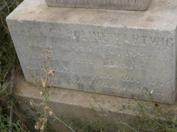 Maria Caroline HARTWIG,  | died 20 April 1923 aged 33 years;  | Silverleigh Lutheran cemetery, Rosalie Shire  | 