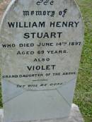
William Henry STUART,
died 14 June 1897 aged 69 years;
Violet, grand-daughter;
Slacks Creek St Marks Anglican cemetery, Daisy Hill, Logan City
