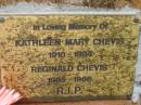 
Kathleen Mary CHEVIS,
1910 - 1994;
Reginald CHEVIS,
1905 - 1966;
Slacks Creek St Marks Anglican cemetery, Daisy Hill, Logan City
