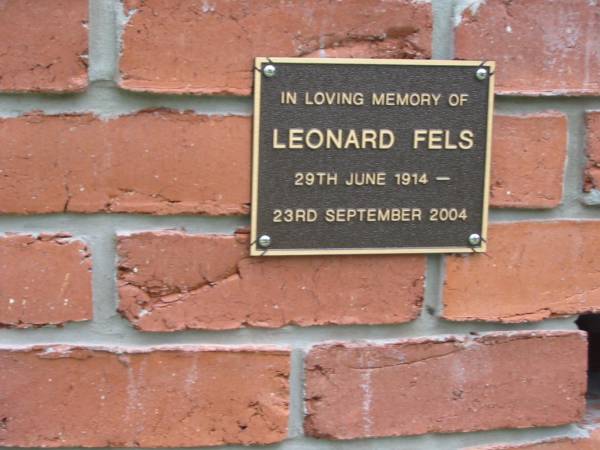 Leonard FELS,  | 29 June 1914 - 23 Sept 2004;  | Slacks Creek St Mark's Anglican cemetery, Daisy Hill, Logan City  | 