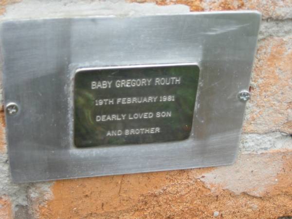 baby Gregory ROUTH,  | died 19 Feb 1981,  | son brother;  | Slacks Creek St Mark's Anglican cemetery, Daisy Hill, Logan City  | 