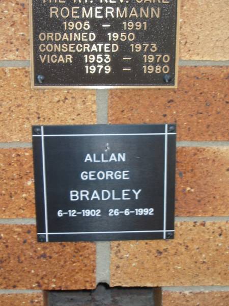 Allan George BRADLEY  | 6-12-1902 to 26-6-1992  |   | Liberal Catholic Church of St Alban, Brisbane  |   | 