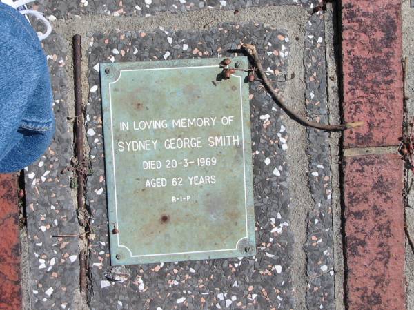 Sydney George SMITH  | 20-3-1969  | 62 yrs  |   | St Margarets Anglican memorial garden, Sandgate, Brisbane  |   | 
