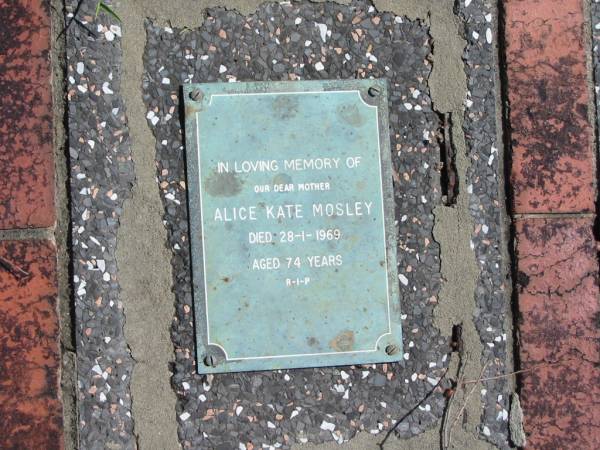 Alice Kate MOSLEY  | 28-1-1969  | 74 yrs  |   | St Margarets Anglican memorial garden, Sandgate, Brisbane  |   | 