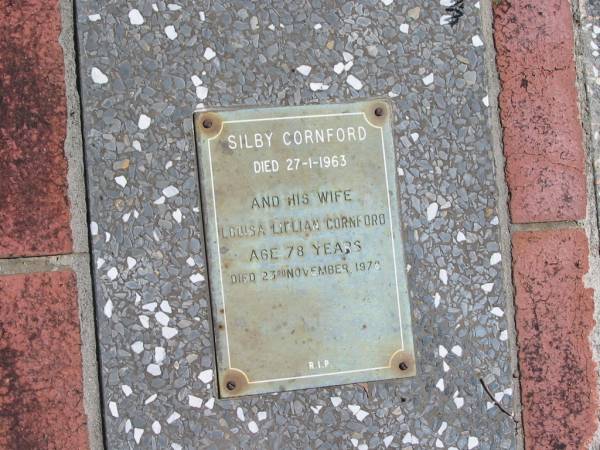 Silby CORNFORD  | 27-1-1963  |   | wife  | Louisa Lillian CORNFORD  | 78 yrs  | 23 Nov 1978  |   | St Margarets Anglican memorial garden, Sandgate, Brisbane  |   | 