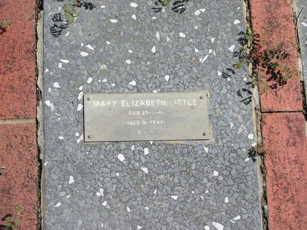 Mary Elizabeth LITTLE  | 25-1-61  | 91 yrs  |   | St Margarets Anglican memorial garden, Sandgate, Brisbane  |   | 