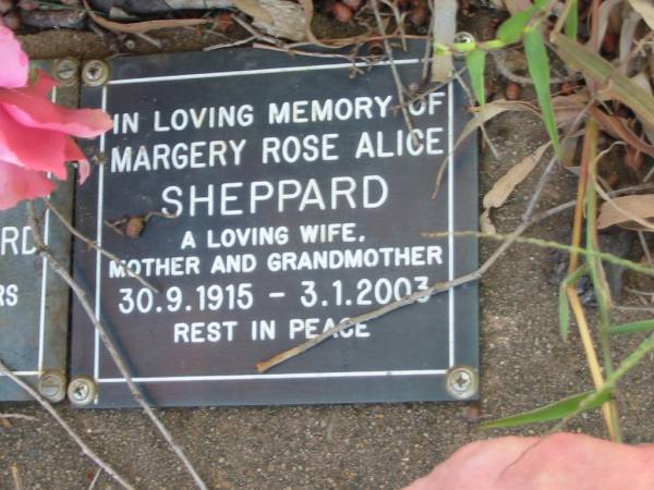 Margery Rose Alice SHEPPARD  | 30-9-1915 to 3-1-2003  |   | St Margarets Anglican memorial garden, Sandgate, Brisbane  |   | 