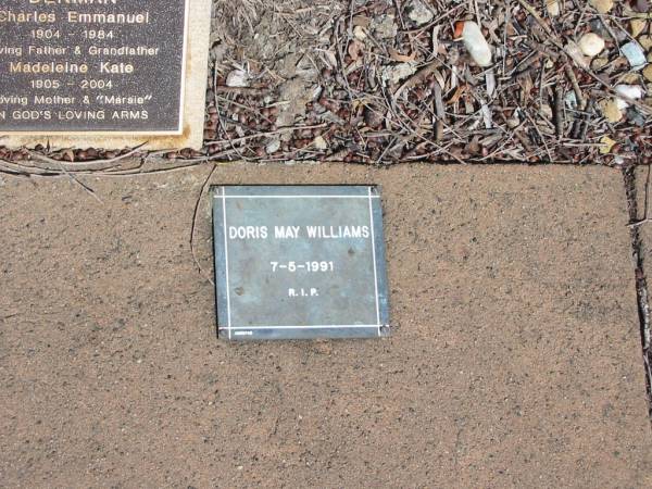 Doris May WILLIAMS  | 7-5-1991  |   | St Margarets Anglican memorial garden, Sandgate, Brisbane  |   | 