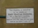 
Mary Martha HARDING
(wife of Walter C HARDING)
born 16 Jun 1855
died 10 May 1936

St Thomas Anglican, Toowong, Brisbane

