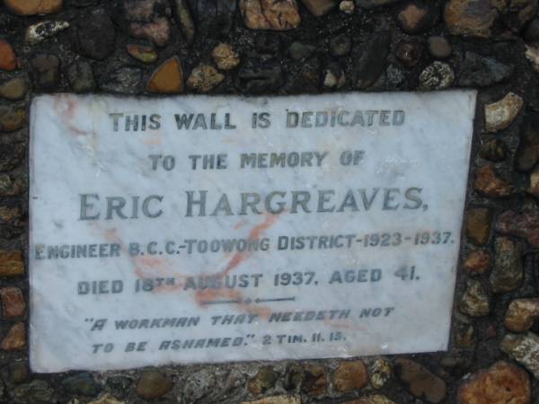 Eric HARGREAVES  | 18 Aug 1937  | aged 41  |   | St Thomas' Anglican, Toowong, Brisbane  |   | 