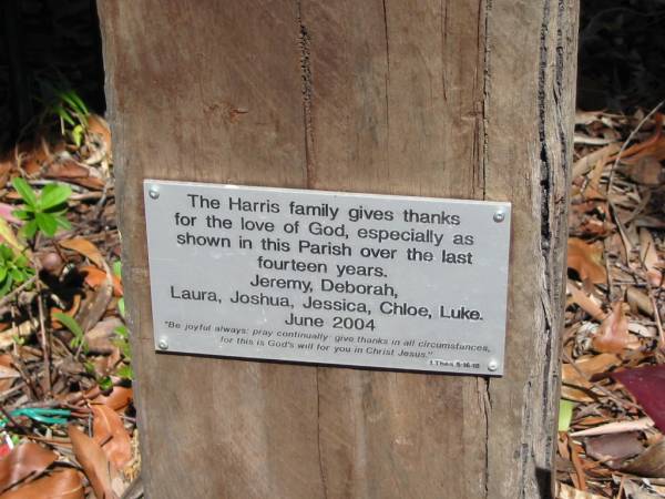 Harris family give thanks  | Jeremy, Deborah, Laura, Joshua, Jessica, Chloe, Luke  | June 2003  |   | St Thomas' Anglican, Toowong, Brisbane  |   | 