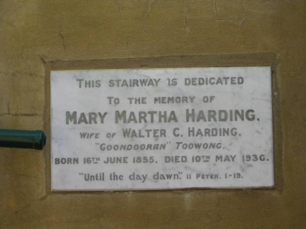 Mary Martha HARDING  | (wife of Walter C HARDING)  | born 16 Jun 1855  | died 10 May 1936  |   | St Thomas' Anglican, Toowong, Brisbane  |   | 