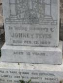 
Johney TEVES
12 Feb 1907, aged 12
Stone Quarry Cemetery, Jeebropilly, Ipswich
