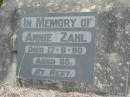 
Annie ZAHL
17 Aug 1980 aged 95
Stone Quarry Cemetery, Jeebropilly, Ipswich
