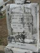 
Michael MACK
6 Aug 1923, aged 82
Caroline MACK
10 Aug 1947, aged 95
Stone Quarry Cemetery, Jeebropilly, Ipswich

