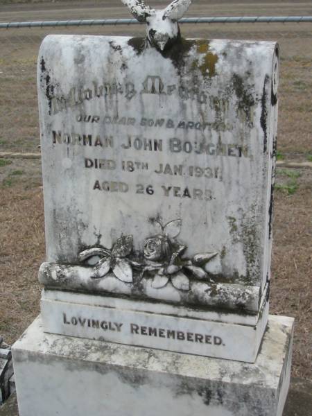 Norman John BOUGHEN  | 18 Jan 1931 aged 26  | Stone Quarry Cemetery, Jeebropilly, Ipswich  | 