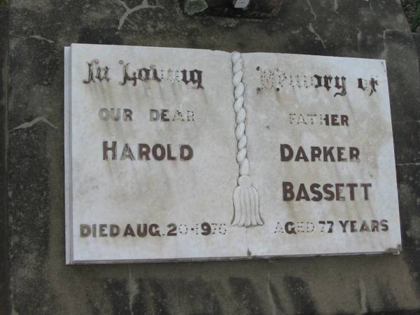 Harold Darker BASSETT  | 20 Aug 1976, aged 77  | Stone Quarry Cemetery, Jeebropilly, Ipswich  | 