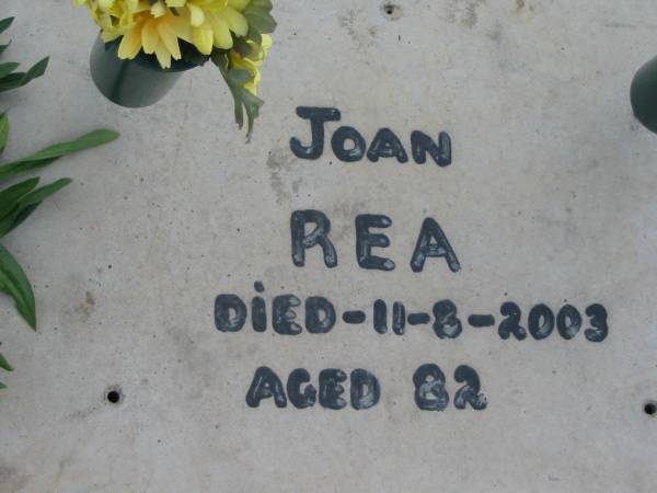Joan REA  | 11 Aug 2003, aged 82  | Stone Quarry Cemetery, Jeebropilly, Ipswich  | 