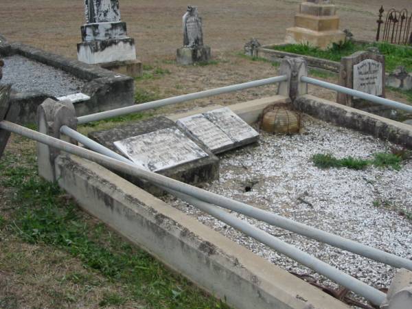 Doris Elizabeth (ELLIOTT)  | (daughter of W & J ELLIOTT)  | 25 Sep 1909, aged 18 months  | George A I F  | killed in France  | Jane (ELLIOTT)  | (wife of William ELLIOTT)  | 15 May 1919, aged 48  |   | Charles Victor ELLIOTT  | 16 Dec 1950, aged 49  | Stone Quarry Cemetery, Jeebropilly, Ipswich  | 