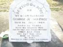 
George Josiah FREE,
husband,
died 20 July 1909 aged 36 years;
Emily Ada FREE,
wife mother grandmother,
died 26 Nov 1953 aged 76 years;
erected by son Vernon;
Donald Downie FREE,
son of Myrtle & Vernon FREE,
brother of Ken,
grandson of Emily & George FREE,
died 18 Aug 1956 aged 26 years,
buried at Warwick cemetery;
Swan Creek Anglican cemetery, Warwick Shire
