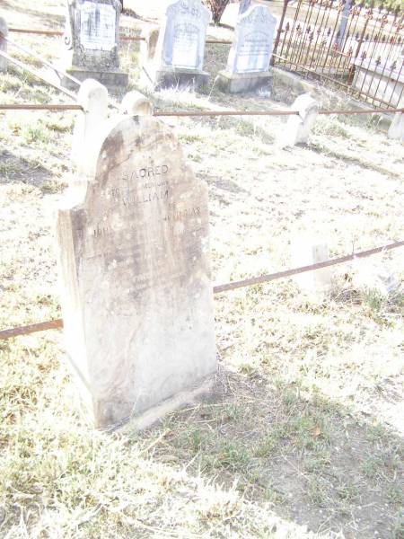 William,  | second son of John & Jane Ann THOMAS of Warwick,  | died at Laura River Palmer Road  | 20 June 1878  | aged 14 years 4 months;  | Frederick,  | infant son,  | aged 2 days;  | Swan Creek Anglican cemetery, Warwick Shire  |   | 