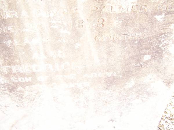 William,  | second son of John & Jane Ann THOMAS of Warwick,  | died at Laura River Palmer Road  | 20 June 1878  | aged 14 years 4 months;  | Frederick,  | infant son,  | aged 2 days;  | Swan Creek Anglican cemetery, Warwick Shire  | 