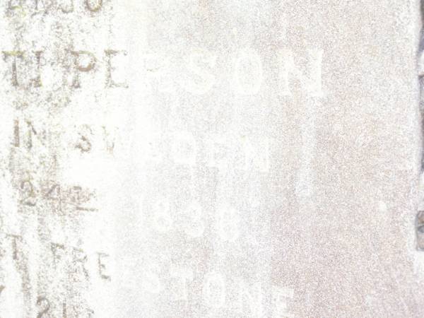 Svend PERSON,  | born 9 Oct 1824  | died Freestone 7 Nov 1898;  | Kjersti PERSON,  | born Sweden 24 Nov 1836  | died Freestone 1930;  | Swan Creek Anglican cemetery, Warwick Shire  | 