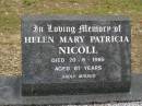 Helen Mary Patricia NICOLL, died 20-6-1995 aged 81 years; Tallebudgera Catholic cemetery, City of Gold Coast 