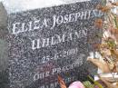 
Eliza Josephine UHLMANN,
died 25-6-2003,
baby girl;
Tallebudgera Presbyterian cemetery, City of Gold Coast
