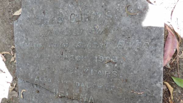 Caleb CURTIS  | d 20 Mar 1908, aged 82  | at Leigh farm, Albert River  | (daughter) Helena CURTIS  | d: 22 Apr 1868 aged 8yrs 9months  | Tamborine Plunkett Road Cemetery (Cedar Creek)  |   | 