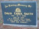 
David Errol SMITH
14 Jul 1993
aged 76

Tamborine Catholic Cemetery, Beaudesert

