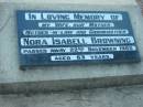 
Nora Isabell BROWNING
22 Nov 1985
aged 63

Tamborine Catholic Cemetery, Beaudesert

