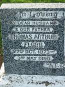 
Thomas Arthur FLOOD
b: 27 Oct 1873, d: 3 May 1950
Esther Ann FLOOD
b: 10 Nov 1878, d: 25 Mar 1955
Tamrookum All Saints church cemetery, Beaudesert 
