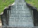
Susan GOODIN
b: 9 Jun 1841, d: 9 Apr 1895
(husband) James GOODIN
b: 28 Sep 1828, d: 2 Apr 1911
Tamrookum All Saints church cemetery, Beaudesert 

