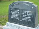 
Edward W P McINTYRE
21 Dec 1953, aged 62
Violet Grace McINTYRE
27 Oct 1992, aged 90
Tamrookum All Saints church cemetery, Beaudesert 
