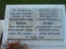
George Cresswell BROOK
25 Aug 1989, aged 78
Geoffrey Cresswell BROOK
(accidentally killed) 3 Sep 1966, aged 20

Dorothy Grace BROOK
b: 16 Mar 1922, d: 3 Apr 1999

Tamrookum All Saints church cemetery, Beaudesert

