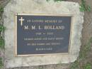 
M M L HOLLAND
1918 - 2000
Tamrookum All Saints church cemetery, Beaudesert
