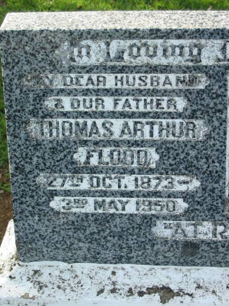Thomas Arthur FLOOD  | b: 27 Oct 1873, d: 3 May 1950  | Esther Ann FLOOD  | b: 10 Nov 1878, d: 25 Mar 1955  | Tamrookum All Saints church cemetery, Beaudesert  | 