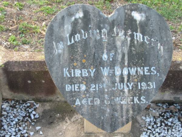 Kirby W DOWNES  | 21 Jul 1931, aged 6 weeks  | Tamrookum All Saints church cemetery, Beaudesert  | 