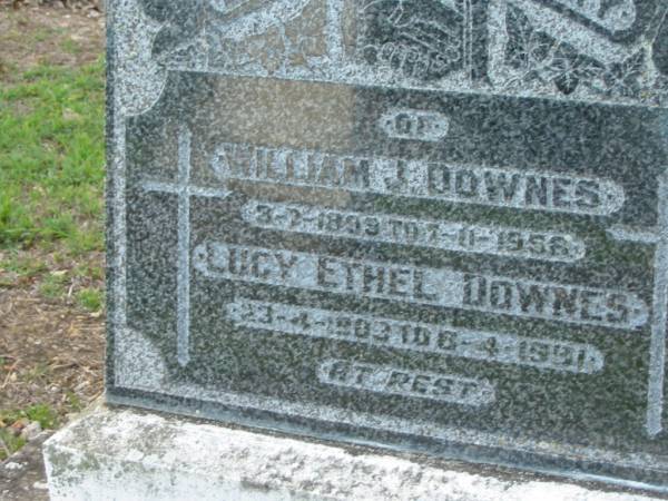 William J DOWNES  | b: 3 Jul 1899, d: 7 Nov 1958  | Lucy Ethel DOWNES  | b: 23 Apr 1903, d: 8 Apr 1991  | Tamrookum All Saints church cemetery, Beaudesert  | 
