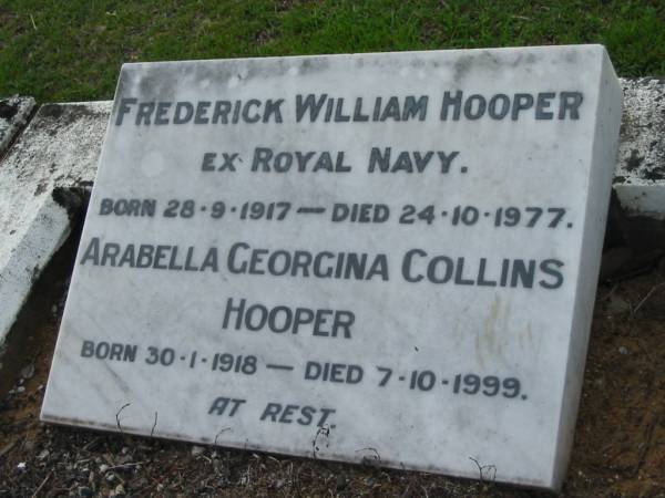 Frederick William HOOPER  | b: 28 Sep 1917, d: 24 Oct 1977  | Arabella Georgina Collins HOOPER  | b: 30 Jan 1918, d: 7 Oct 1999  | Tamrookum All Saints church cemetery, Beaudesert  | 
