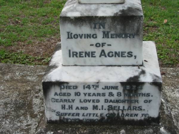 Irene Agnes (SELLARS)  | d: 14 Jun 1924, aged 10 years and 8 months  | (daughter of) H.H. and M.I. SELLARS  |   | Polly RUDD  | 24 Oct 1967, aged 83  |   | Tamrookum All Saints church cemetery, Beaudesert  | 