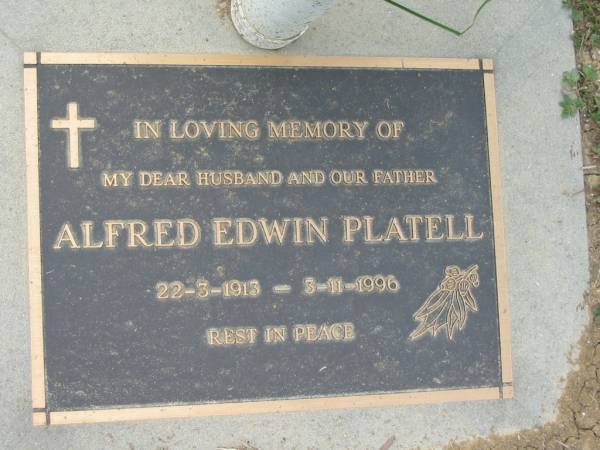 Alfred Edwin PLATELL  | b: 22 Mar 1913, d: 3 Nov 1996  | Tamrookum All Saints church cemetery, Beaudesert  | 