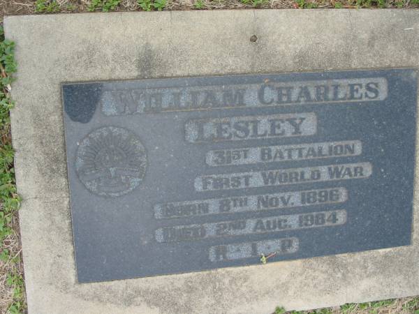 William Charley LESLEY  | b: 8 Nov 1896, d: 2 Aug 1984  | Tamrookum All Saints church cemetery, Beaudesert  | 