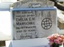 
Emilia E.M. MARSCHKE, wife mother,
died 31 March 1935 aged 57 years;
Tarampa Apostolic cemetery, Esk Shire
