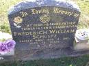 
Frederick William SCHULTZ,
husband father father-in-law grandfather,
died 8 Aug 1981 aged 78 years;
Tarampa Apostolic cemetery, Esk Shire
