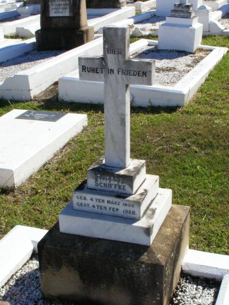Rudolf SCHIFFKE,  | born 4 March 1900 died 4 Feb 1928;  | Tarampa Apostolic cemetery, Esk Shire  | 