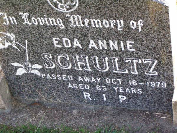 Eda Annie SCHULTZ,  | died 16 Oct 1979 aged 63 years;  | Tarampa Apostolic cemetery, Esk Shire  | 