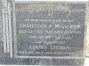 
Christian F W LITZOW
29 Dec 1946 aged 87
Louisa LITZOW
31 Jul 1954 aged 74
Tarampa Baptist Cemetery, Esk Shire
